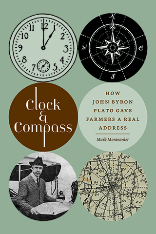 My book cover cleverly integrates the book's title and subtitle and the author's name with icons reflecting both the clock and the compass inspirations for two map series, a photo of Plato next to the Model T Ford he used for fieldwork, and a small sample